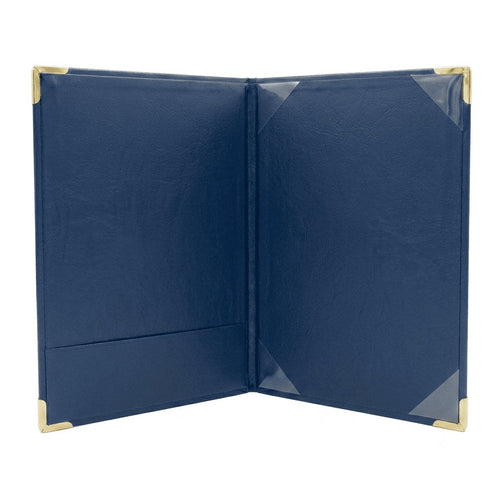 Interior porta diploma azul tamaño carta con bolsillo protector, fabricado en Colombia - Paperfas