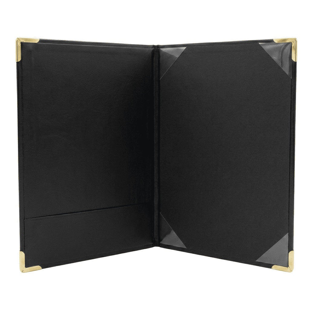 Interior porta diploma negro tamaño carta con bolsillo protector, fabricado en Colombia - Paperfas