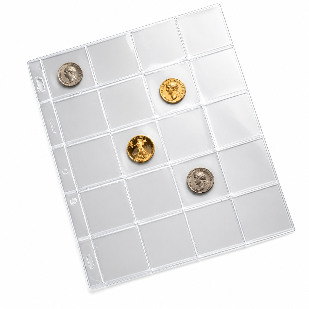 Protector para monedas de colección 20 bolsillos blanco tamaño carta, fabricado en Colombia - Paperfas