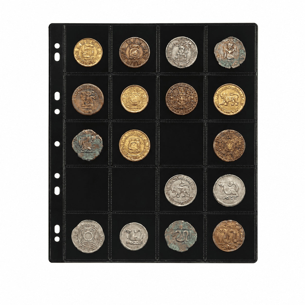 Protector para monedas de colección 20 bolsillos negro tamaño carta, fabricado en Colombia - Paperfas